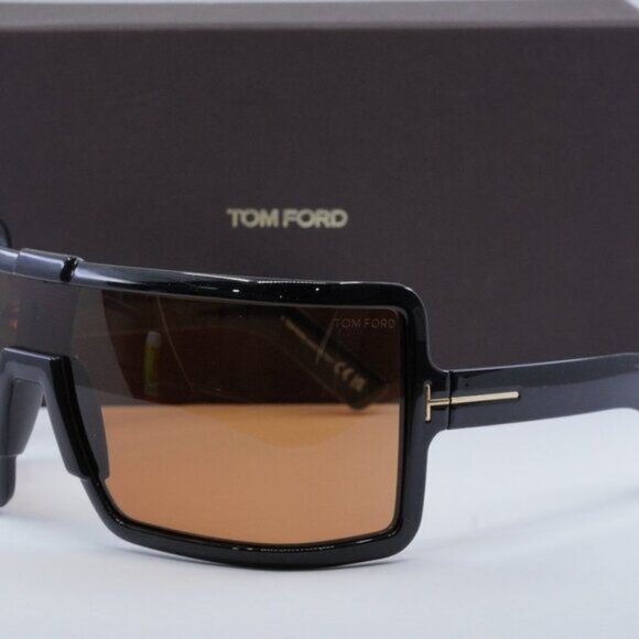 Tom Ford Parker FT1118 01E Shield Sunglasses - Black/Brown Orange - Picture 4 of 11